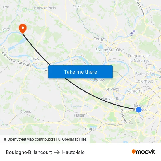Boulogne-Billancourt to Haute-Isle map