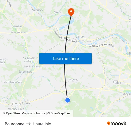 Bourdonne to Haute-Isle map