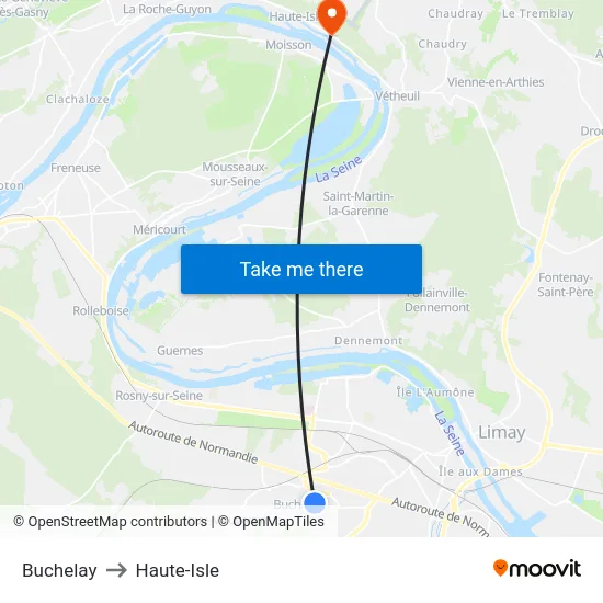 Buchelay to Haute-Isle map