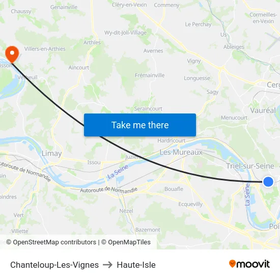 Chanteloup-Les-Vignes to Haute-Isle map