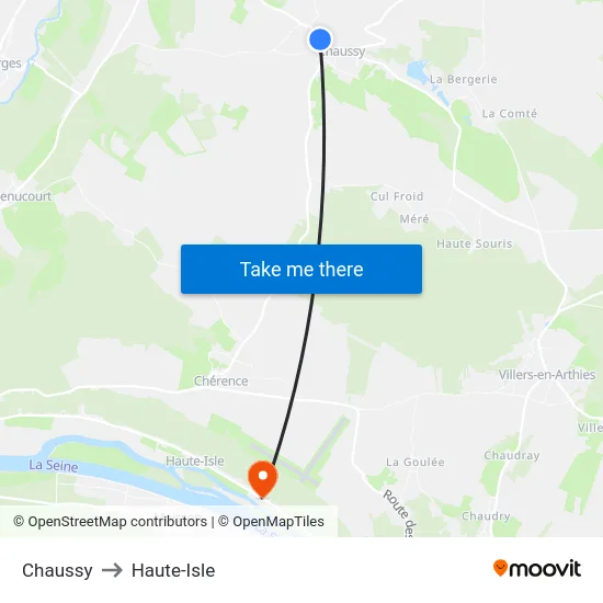 Chaussy to Haute-Isle map