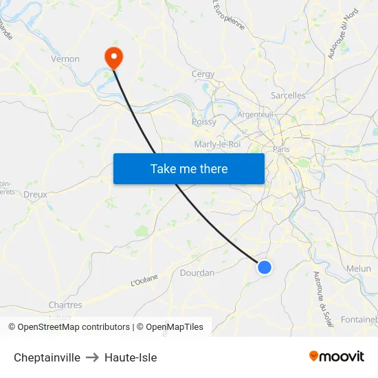 Cheptainville to Haute-Isle map