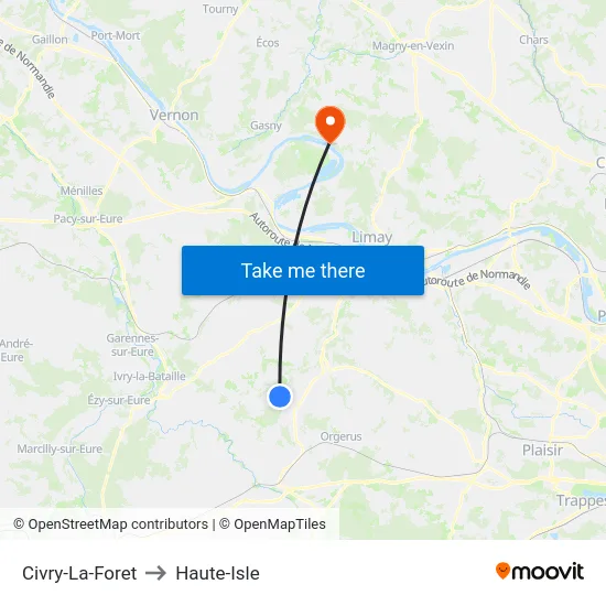 Civry-La-Foret to Haute-Isle map