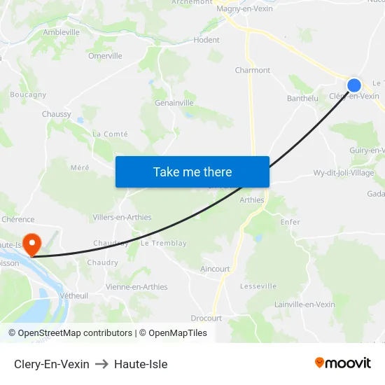 Clery-En-Vexin to Haute-Isle map