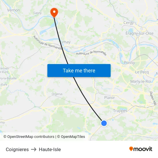 Coignieres to Haute-Isle map