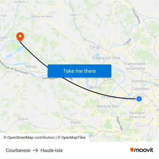 Courbevoie to Haute-Isle map