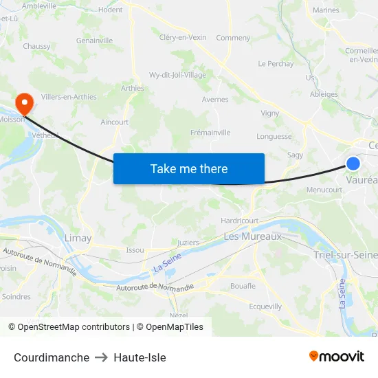 Courdimanche to Haute-Isle map