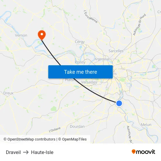 Draveil to Haute-Isle map