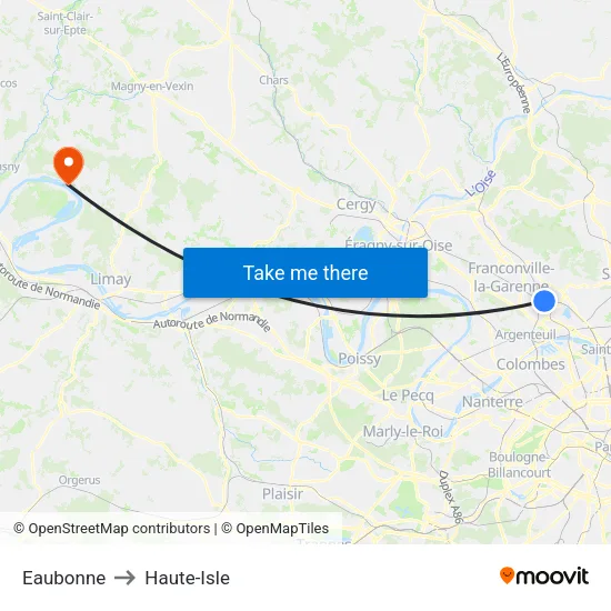 Eaubonne to Haute-Isle map