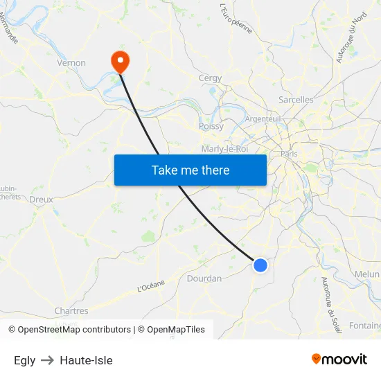 Egly to Haute-Isle map