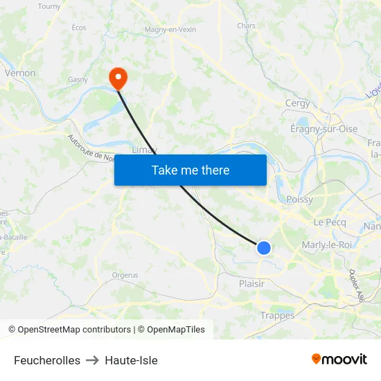 Feucherolles to Haute-Isle map