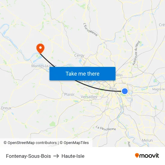 Fontenay-Sous-Bois to Haute-Isle map