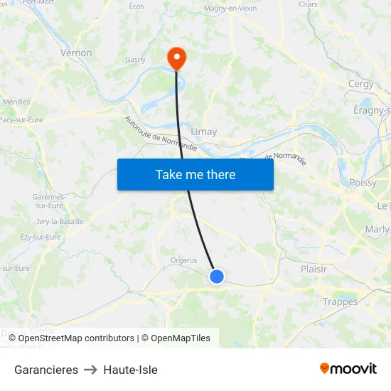 Garancieres to Haute-Isle map