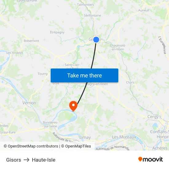Gisors to Haute-Isle map