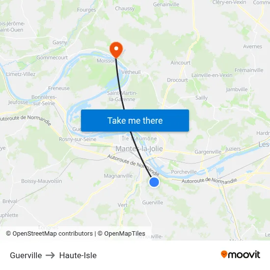 Guerville to Haute-Isle map