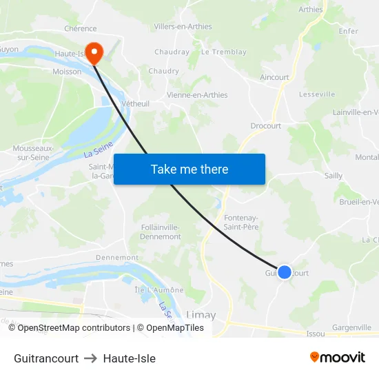 Guitrancourt to Haute-Isle map