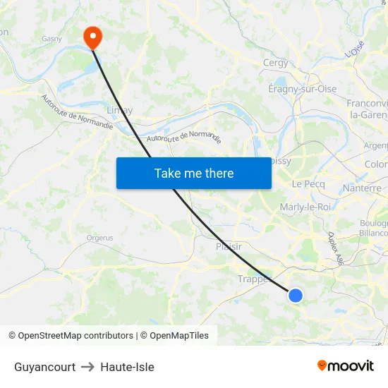 Guyancourt to Haute-Isle map