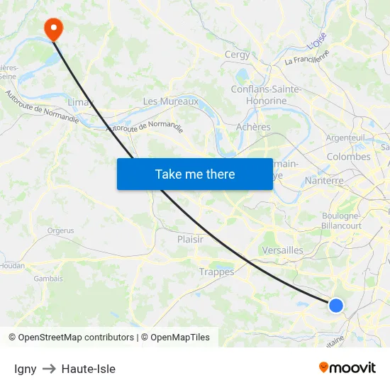 Igny to Haute-Isle map