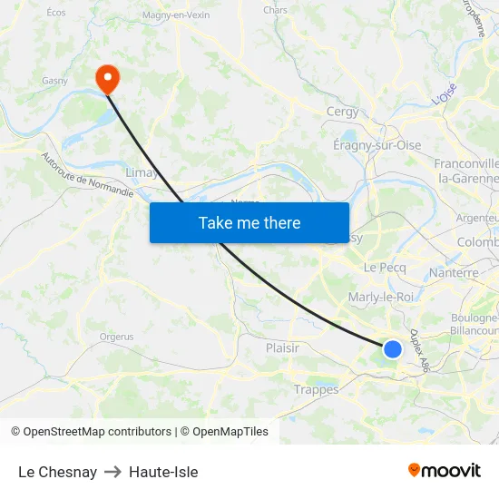 Le Chesnay to Haute-Isle map