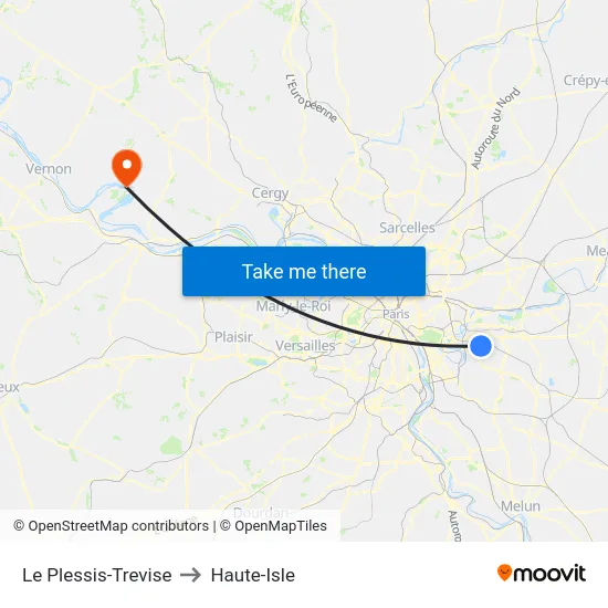 Le Plessis-Trevise to Haute-Isle map