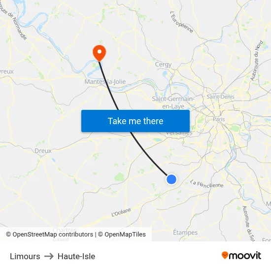 Limours to Haute-Isle map