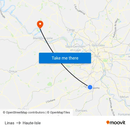 Linas to Haute-Isle map