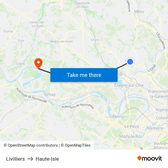 Livilliers to Haute-Isle map