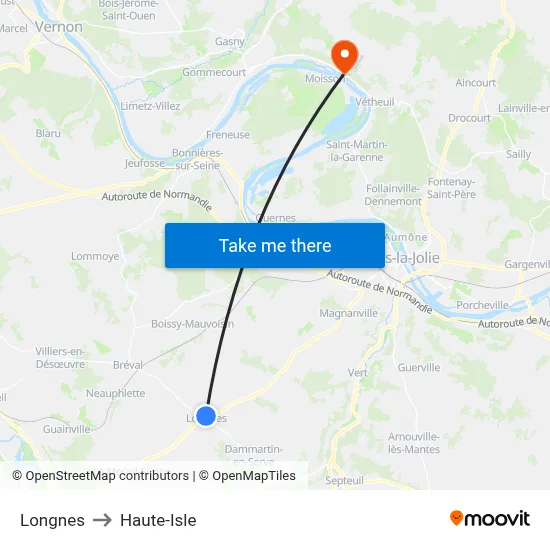 Longnes to Haute-Isle map