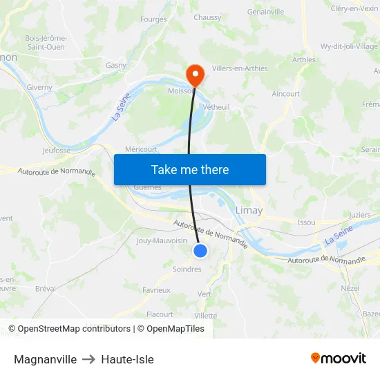 Magnanville to Haute-Isle map