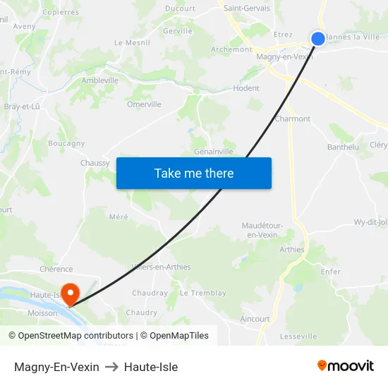 Magny-En-Vexin to Haute-Isle map