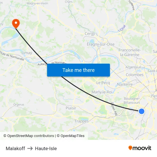 Malakoff to Haute-Isle map