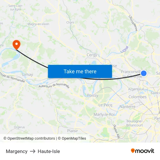 Margency to Haute-Isle map