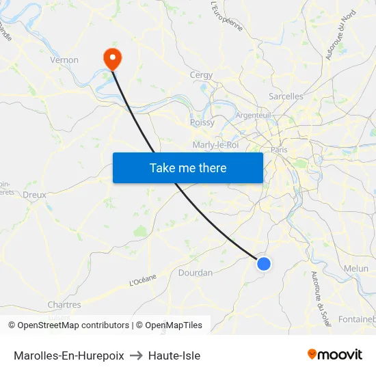 Marolles-En-Hurepoix to Haute-Isle map
