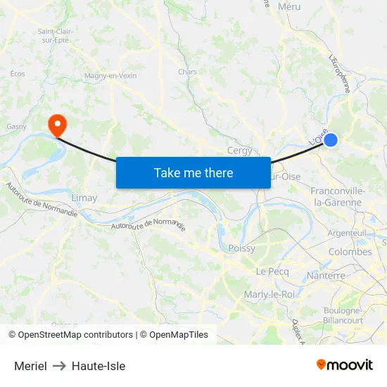 Meriel to Haute-Isle map