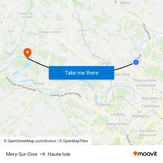 Mery-Sur-Oise to Haute-Isle map