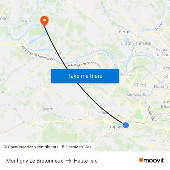 Montigny-Le-Bretonneux to Haute-Isle map