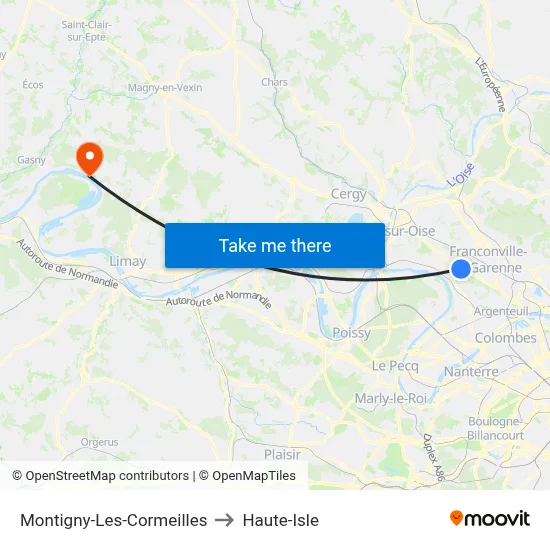 Montigny-Les-Cormeilles to Haute-Isle map