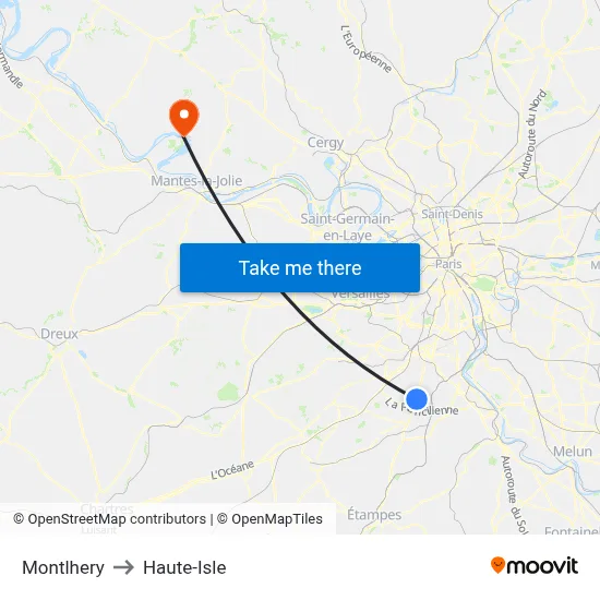 Montlhery to Haute-Isle map