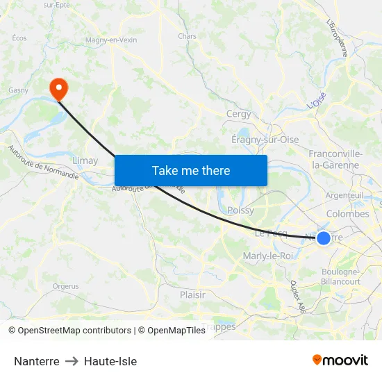 Nanterre to Haute-Isle map