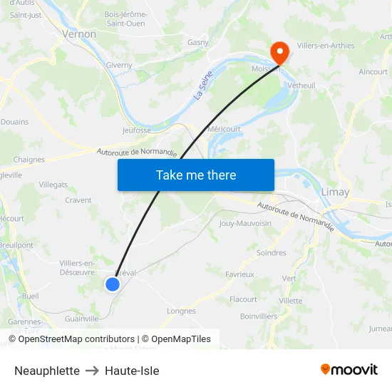 Neauphlette to Haute-Isle map