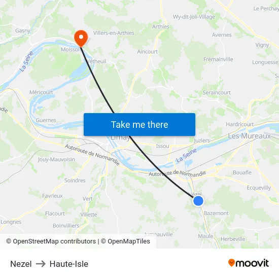 Nezel to Haute-Isle map