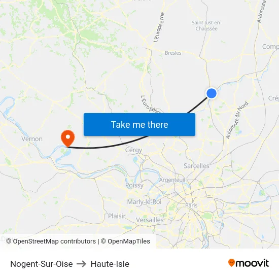 Nogent-Sur-Oise to Haute-Isle map