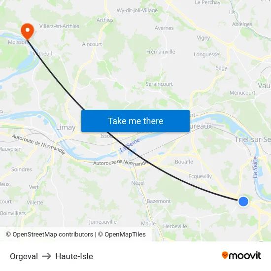 Orgeval to Haute-Isle map