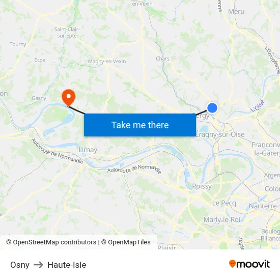 Osny to Haute-Isle map