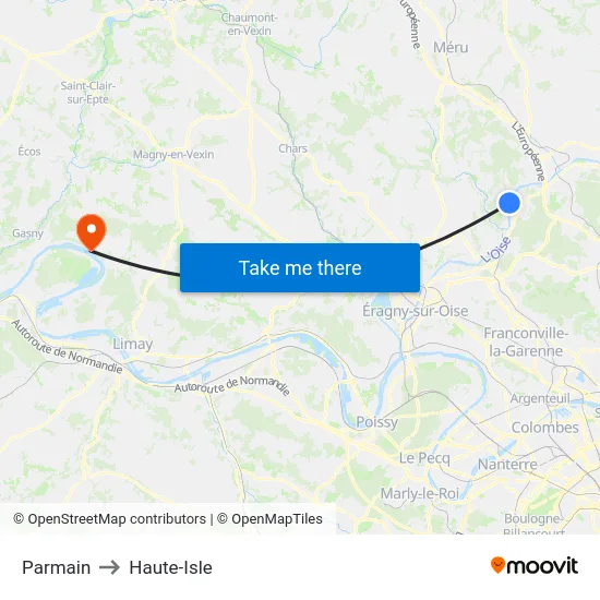 Parmain to Haute-Isle map