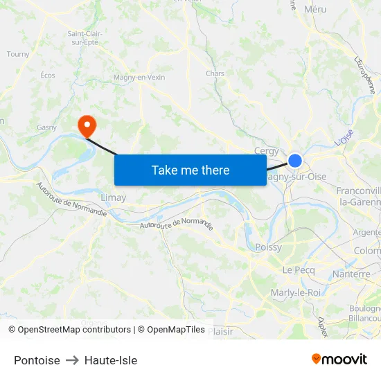 Pontoise to Haute-Isle map