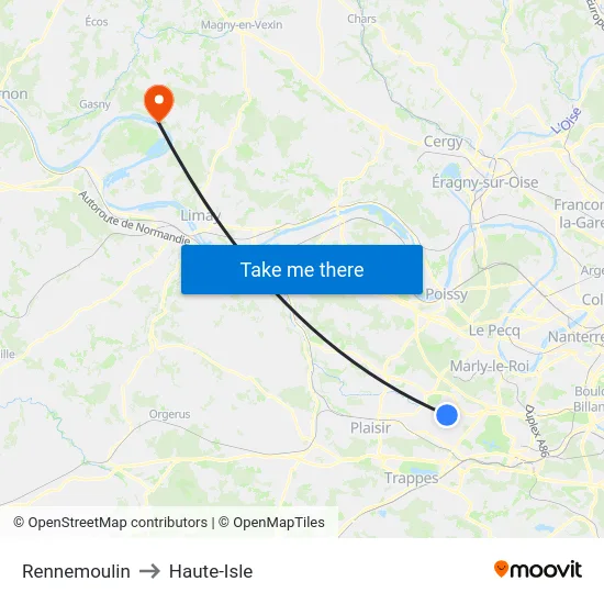 Rennemoulin to Haute-Isle map