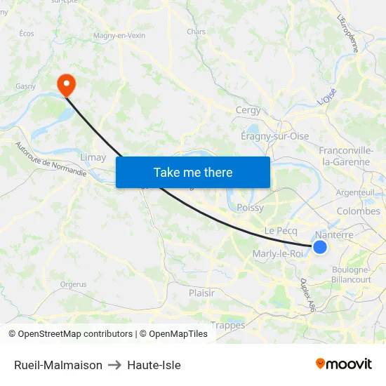 Rueil-Malmaison to Haute-Isle map