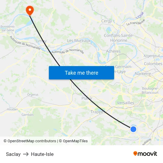 Saclay to Haute-Isle map