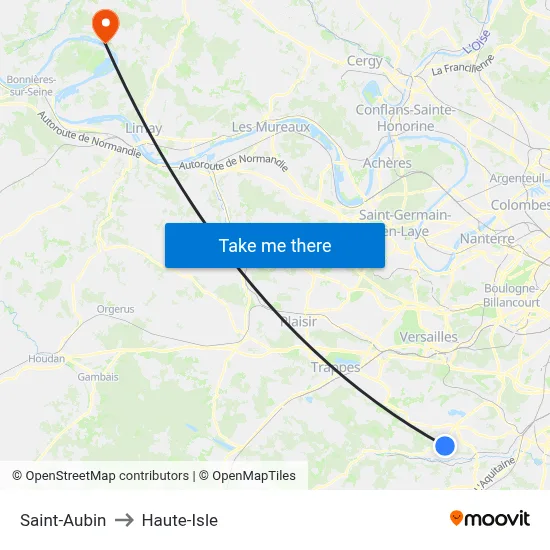 Saint-Aubin to Haute-Isle map